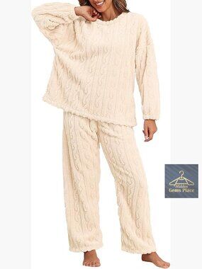 Soft Fleece Pajama Set for Women 2 Piece Loungewear Warm
